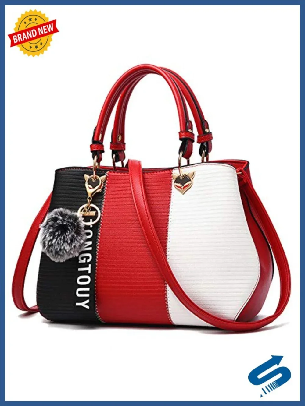 PU Leather Satchel Shoulder Tote Bag with Multi Pockets